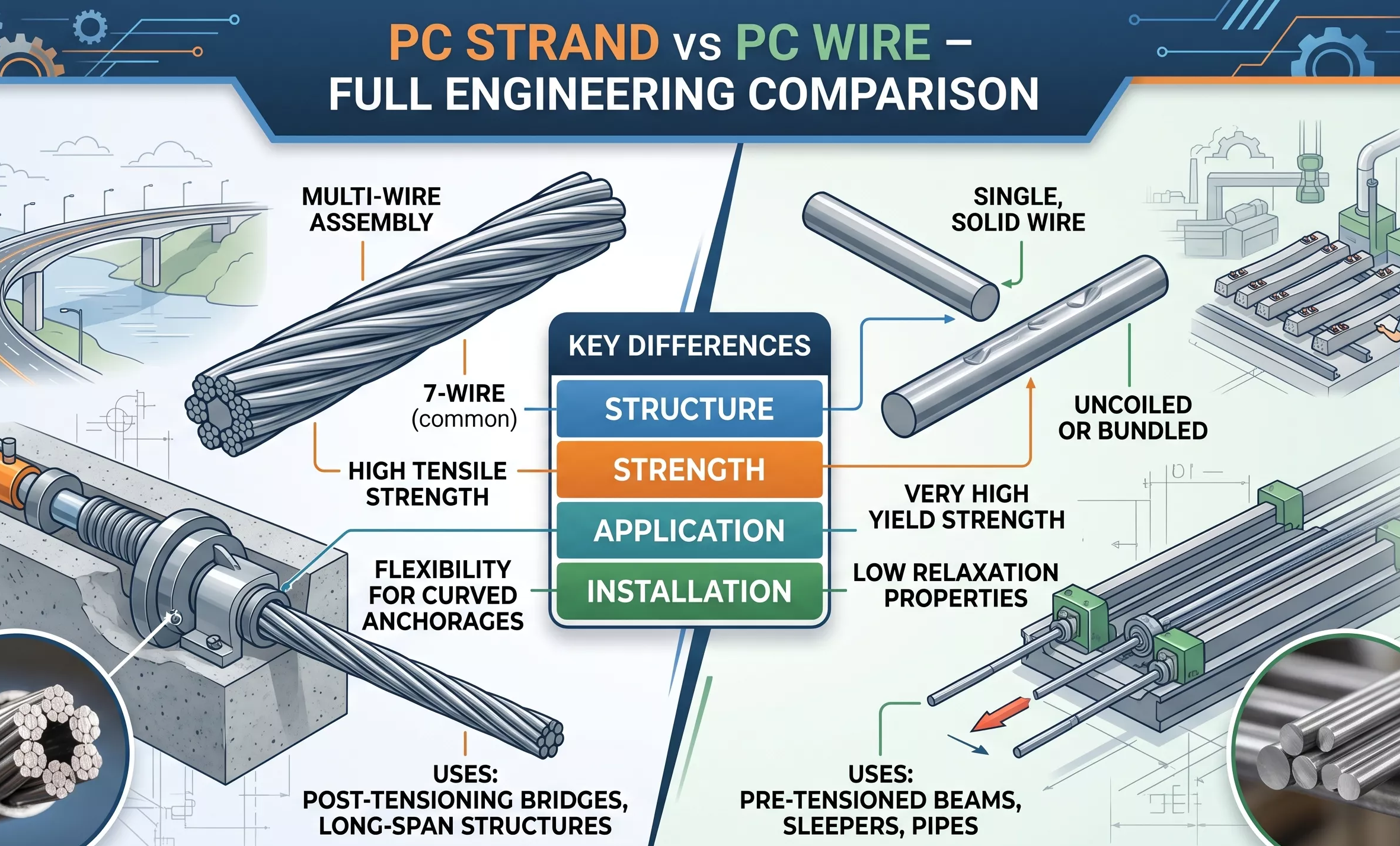 PC Strand vs PC Wire – Full Engineering Comparison