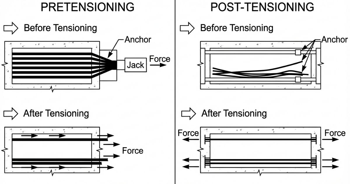 Pretensioning vs Post-Tensioning